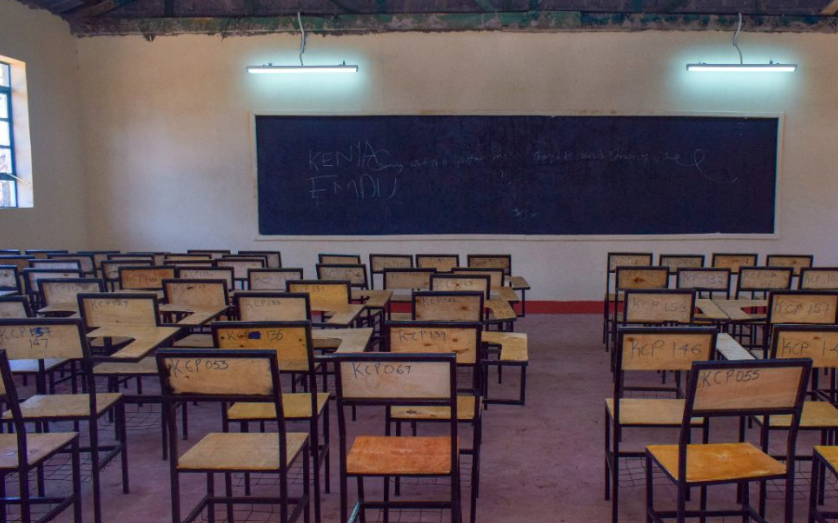 An empty classroom before students sit for their exams.